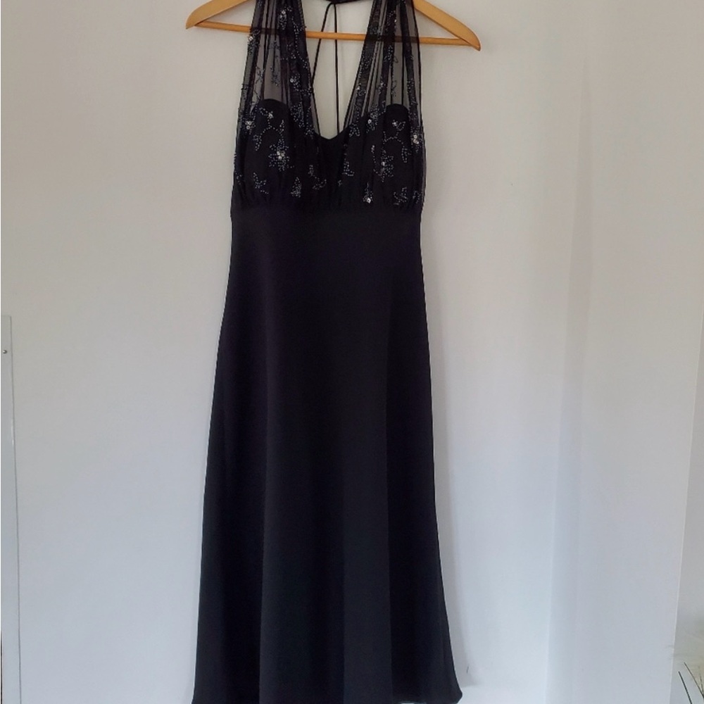 Black Cocktail Dress, beads, mesh, sz 12